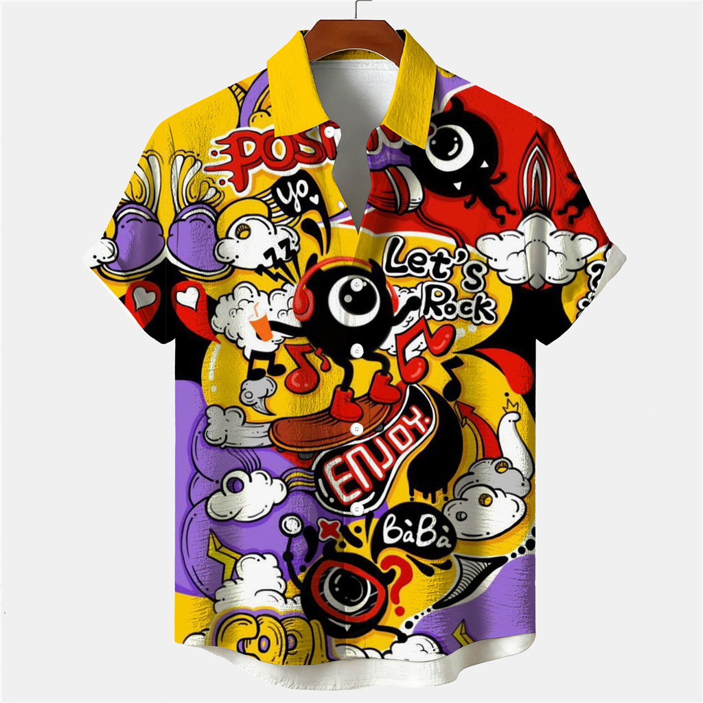 เสื้อแขนสั้นดีไซน์กราฟิกการ์ตูนและศิลปะกราฟิตี เหมาะสำหรับทั้งผู้ชายและผู้หญิง