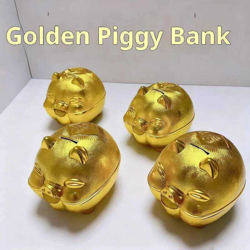 C Golden Piggy Bank 6In Large Capacity - Plastic Money Saving Box For Kids, Wedding & Home Decor, W