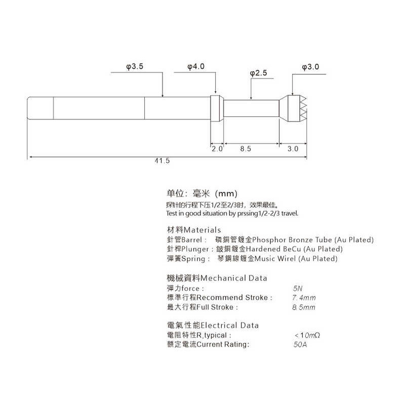 T Test Probe LHCR-350H C06 300 3N 41.5 พินความถี่สูงเส้นผ่านศูนย์กลางขนาดใหญ่