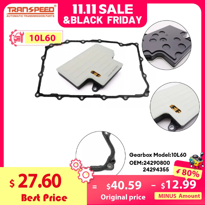 TRANSPEED 10L60 Auto Transmission Oil Filter 24290800 24294355 & Oil Pan Gasket For Cadillac CT5 CT