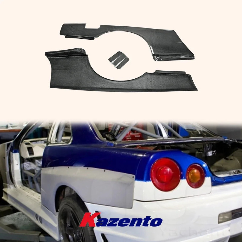 For Nissan Skyline R34 (GTT Only) GTR-STYLE Carbon Fiber Rear Wider Fender Pair