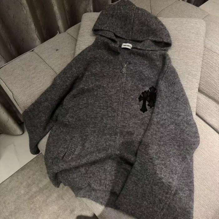 Chrome Hearts [Fellow Cardigan] เสื้อแจ็คเก็ตสเวตเตอร์ผ้าวูลมีฮู้ดอเนกประสงค์สําหรับฤดูใบไม้ร่วง