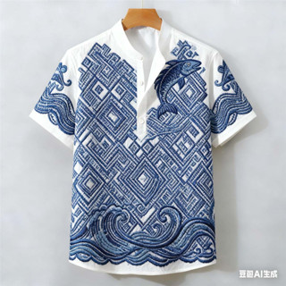 เสื้อโปโลผู้ชายบารอสําหรับผู้ชาย เสื้อผ้าสไตล์ชาติพันธุ์เสื้…