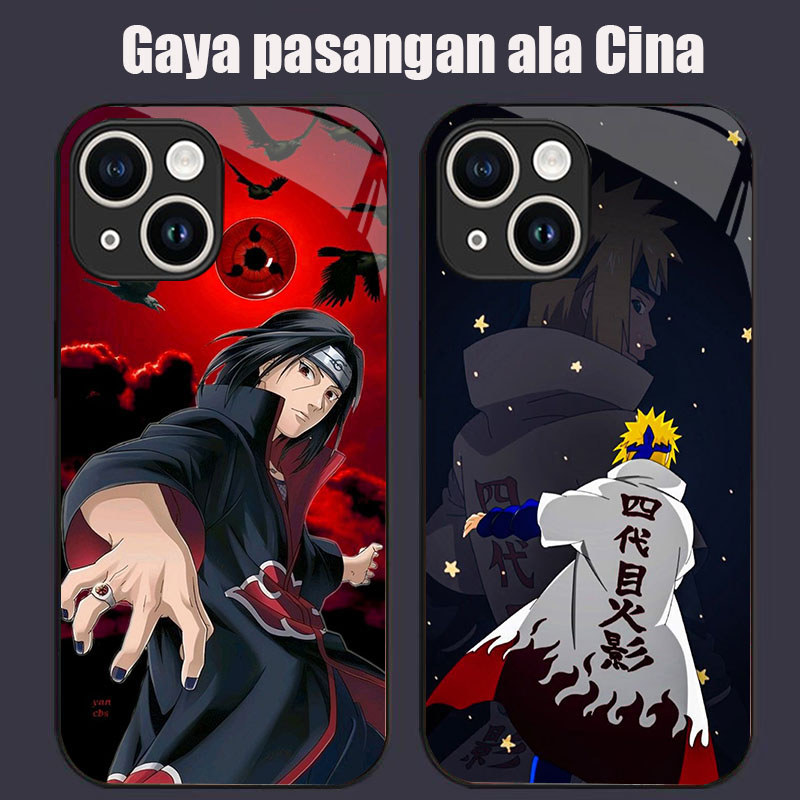 DJ-6 Anime Uchiha Casing GLASS soft frame สีดํา iPhone 13 12 11 Mini Pro Max