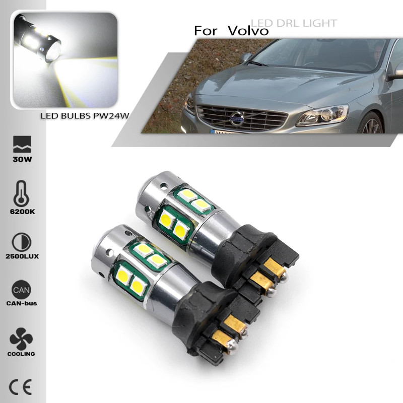 2pcs Canbus PW24W PWY24W LED Bulbs For Volvo S60 XC60 Citroen Peugeot - Turn Signal Light Daytime R