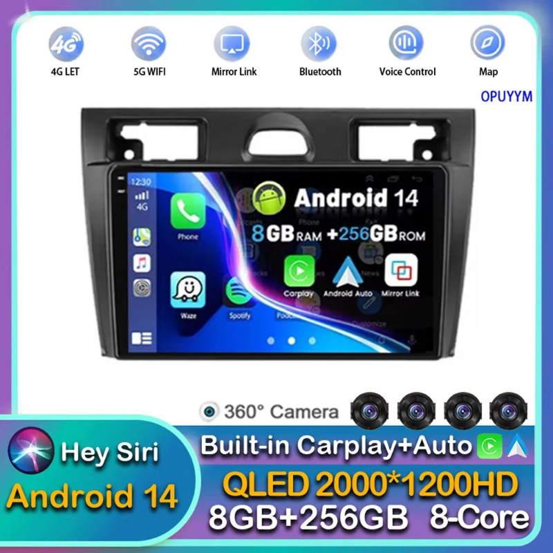 Android 14 Carplay Auto WIFI+4G For Ford Fiesta Mk VI 5 Mk5 2002-2008 Car Radio Multimedia Player S