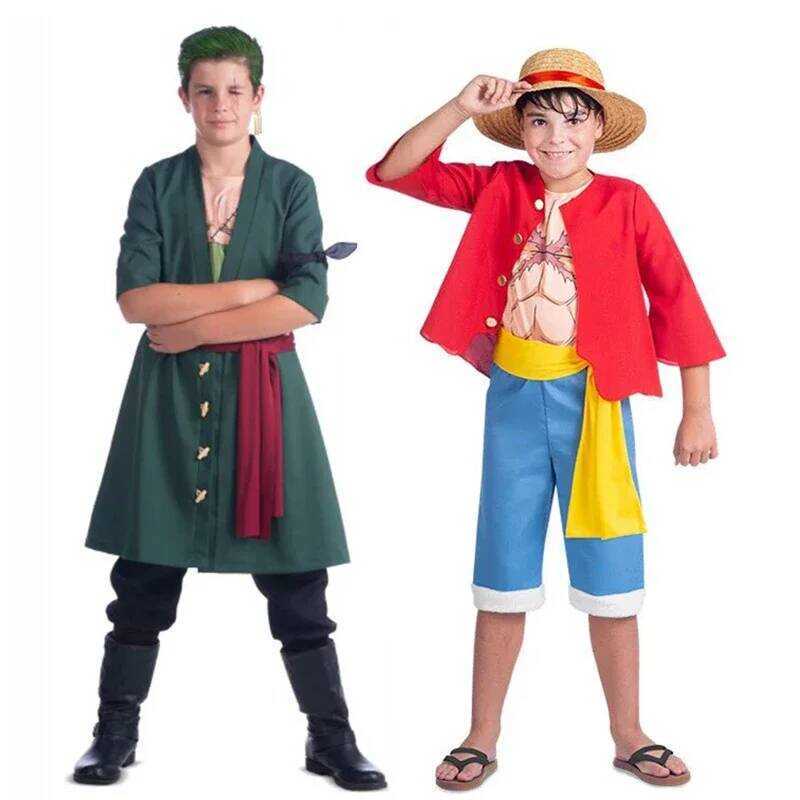 C Anime Boy Roronoa Zoro Cosplay Straw Hat Muscle Luffy Costume For Children