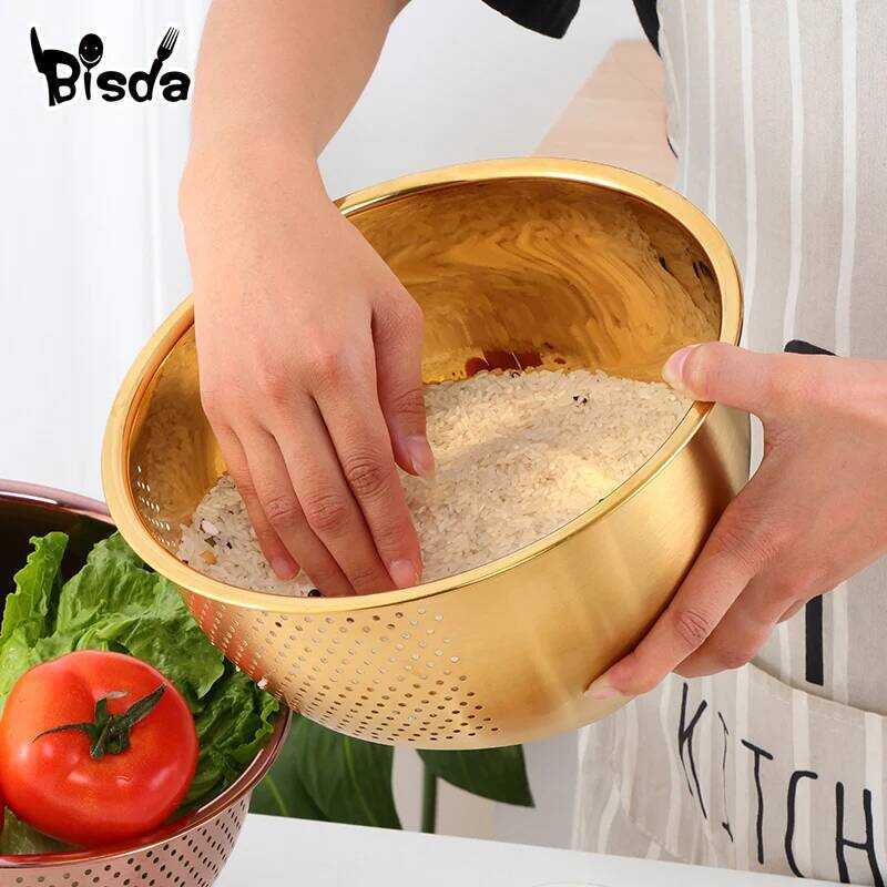 C Stainless Steel Drain Basket Bowl Washing Kitchen Strainer Noodles Vegetables Kitchen Utensils Be