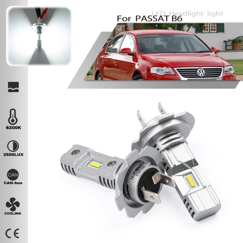 2PCS H7 Led Canbus Headlights Bulbs high low Beam 6500K White Auto Lighting For VW passat B6 3C2 20