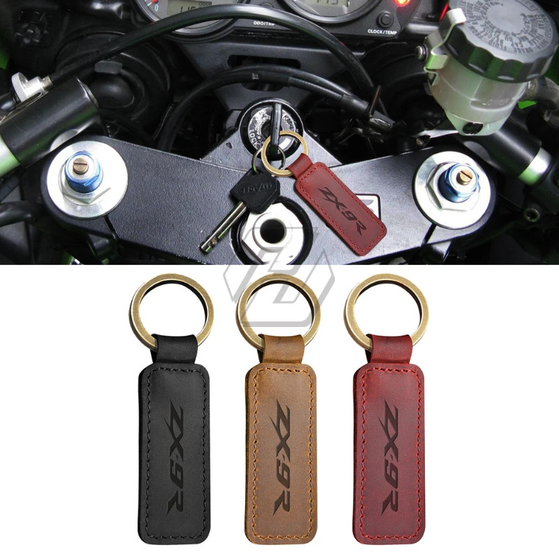 For Kawasaki ZX9R ZX-9R Models Motorcycle Keychain Cowhide Key Ring