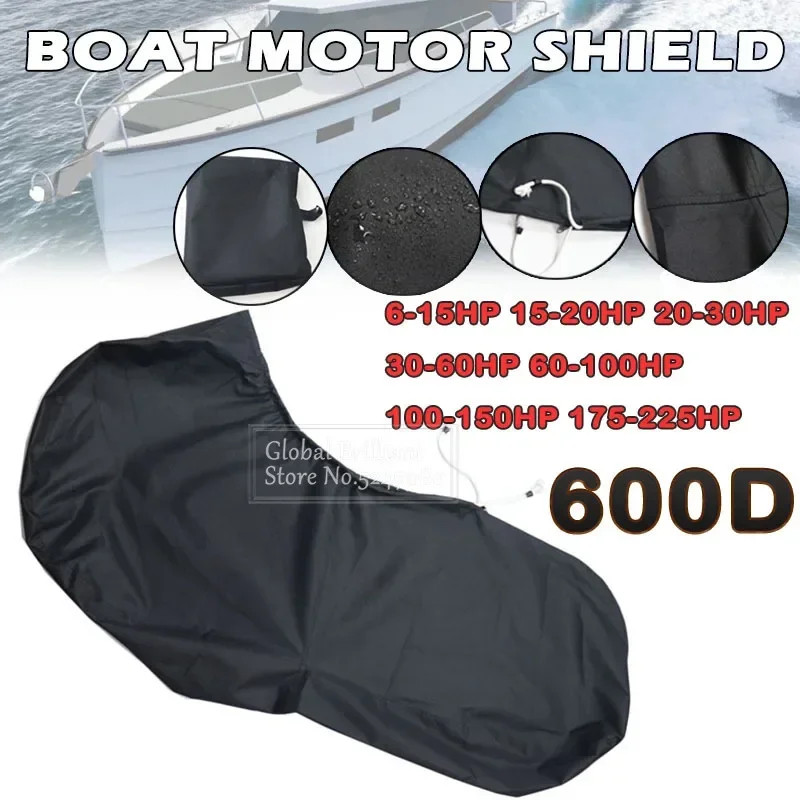 600D Boat Full Outboard Engine Motor Cover Protection Black For 6-225HP Motor Waterproof Anti-scrat