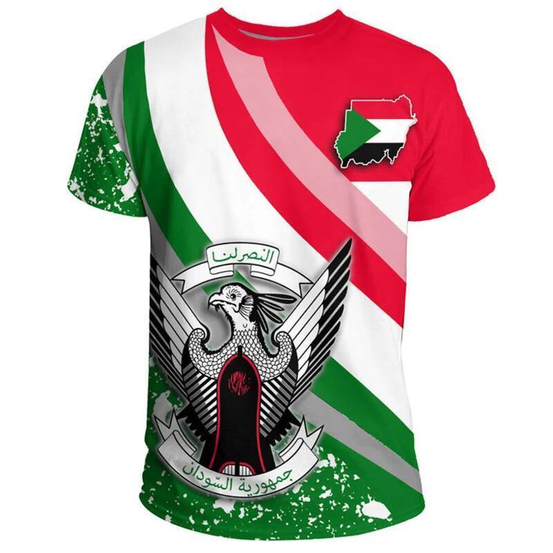Republic-of Sudan Tribal Flag 3D พิมพ์ T เสื้อ Sudan ชาติพันธุ์สัญลักษณ์กราฟิกแขนสั้นผู้ชายแฟชั่น Te