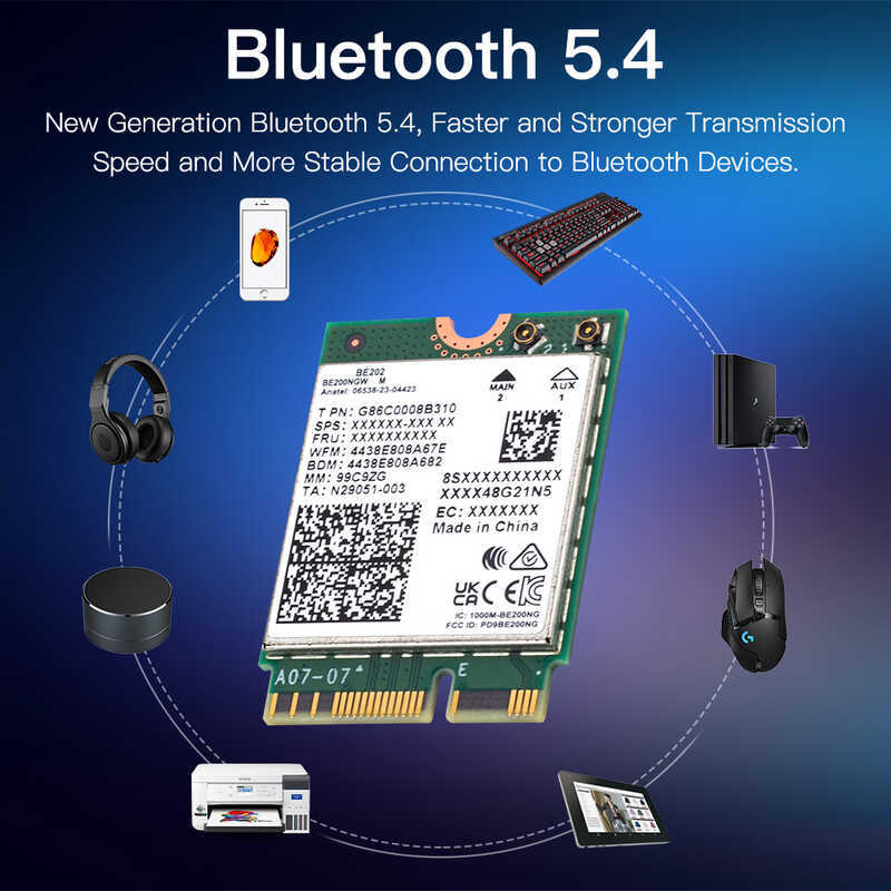 WiFi ใหม่สําหรับเครือข่าย Intel BE202 d บลูทูธ 5.4 Tri Band 2.4G/5G/6GHz 5374Mbps BE202NGW M.2 ไร้สา