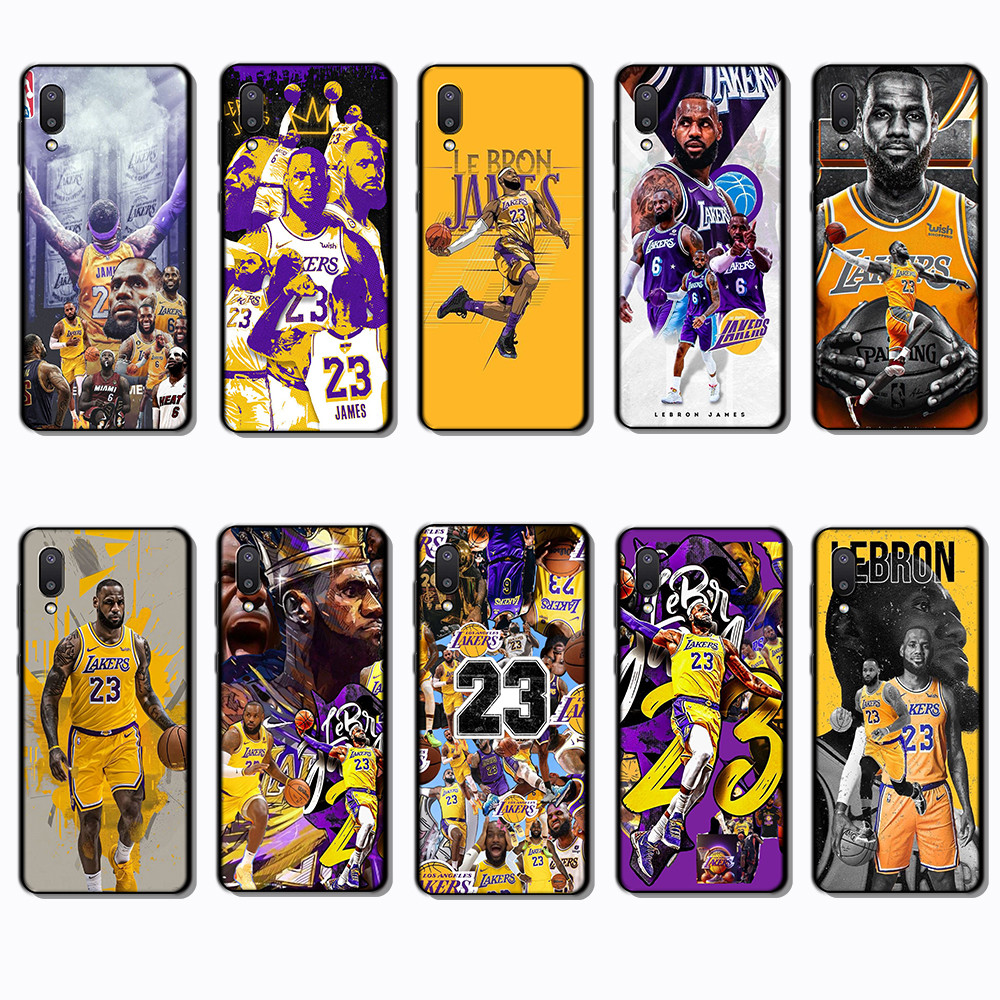 SAMSUNG เคสโทรศัพท์สีดํานุ่มสําหรับSamsung Galaxy A01 A02 A6 A7 A8 Plus A9 A21 A60 M40 FG12 LeBron J