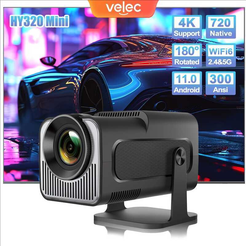 HY320 มินิโปรเจคเตอร์ HD 4K Barrel โปรเจคเตอร์ในครัวเรือนห้องนอนโปรเจคเตอร์ Wall โปรเจคเตอร์