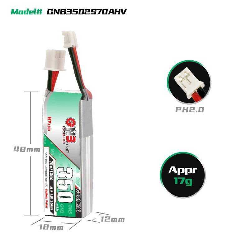 ▥ 1-10Pcs Max 140C Gaoneng GNB 2S 7.6V 350Mah 70C HV Lipo แบตเตอรี่ Ph2.0ปลั๊กสำหรับ Emax Tinyh