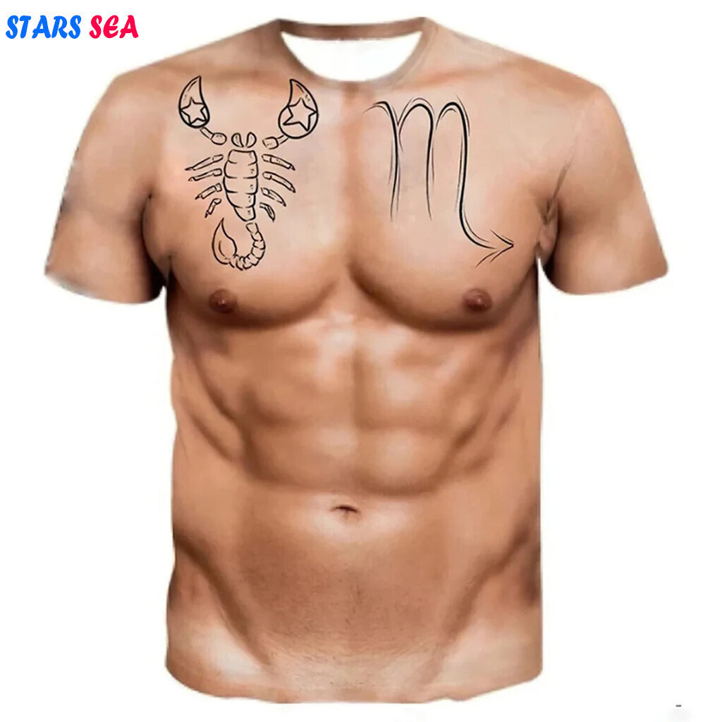 ฤดูร้อน O-คอ 3d พิมพ์ Harajuku แฟชั่น Street ฤดูร้อนเสื้อยืดที่น่าสนใจกล้ามเนื้อจําลอง 3d ผู้ชายพิมพ