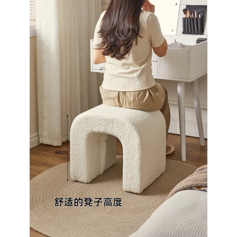 Lambskin dressing stool, simple small stool, bedroom makeup living room sofa stool, manicure stool
