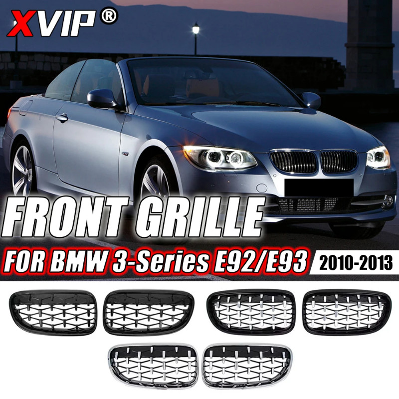 XVIP Silver Diamonds Style Front Bumper Grilles For BMW 3 Series E92 E93 2010-2013 328i 335i Double