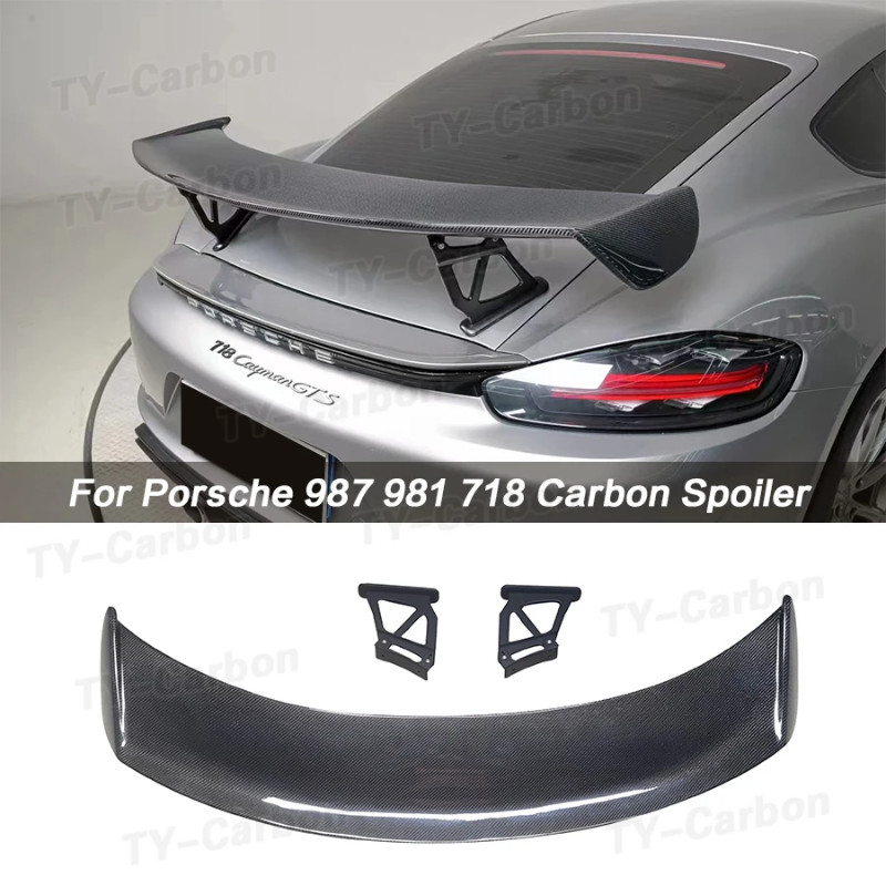 Real Carbon Fiber Rear Spoiler Tail Wings For Porsche Cayman Boxster 986 987 981 718 GT-4 Car Exter