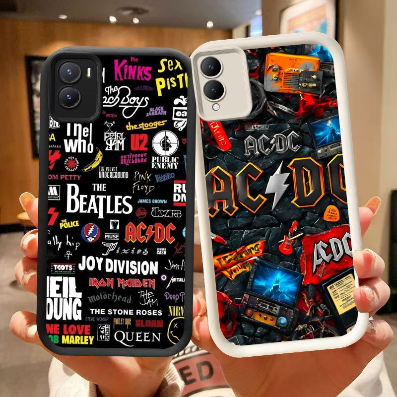 DJ-2 ACDC Band ปลอกซิลิโคนสีดําและสีขาวสําหรับ VIVO IQOO Z9 Y28 Z10 Y35 Y17S Y56 Y16 Y02S Z9X 2024 5