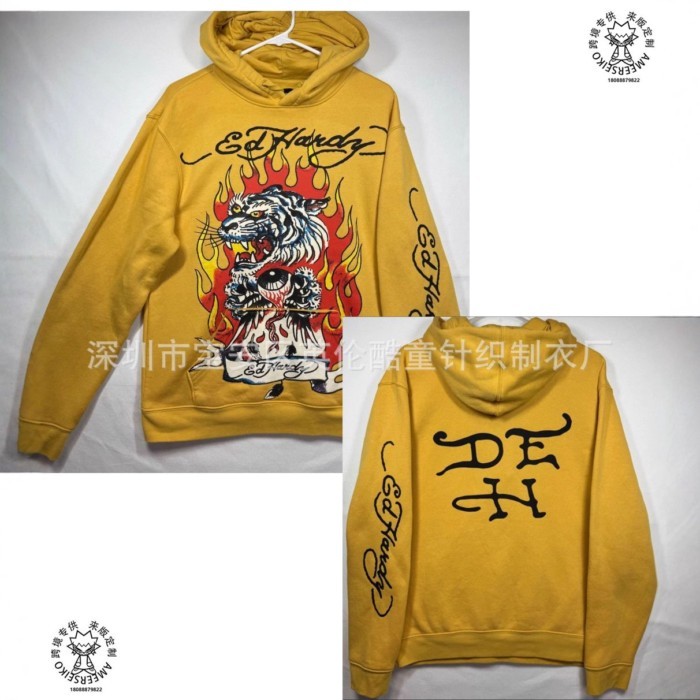 Ed Hardy Hoodie สีดำ ลายกะโหลกดิบ เสื้อกันหนาวสำหรับผู้ชาย