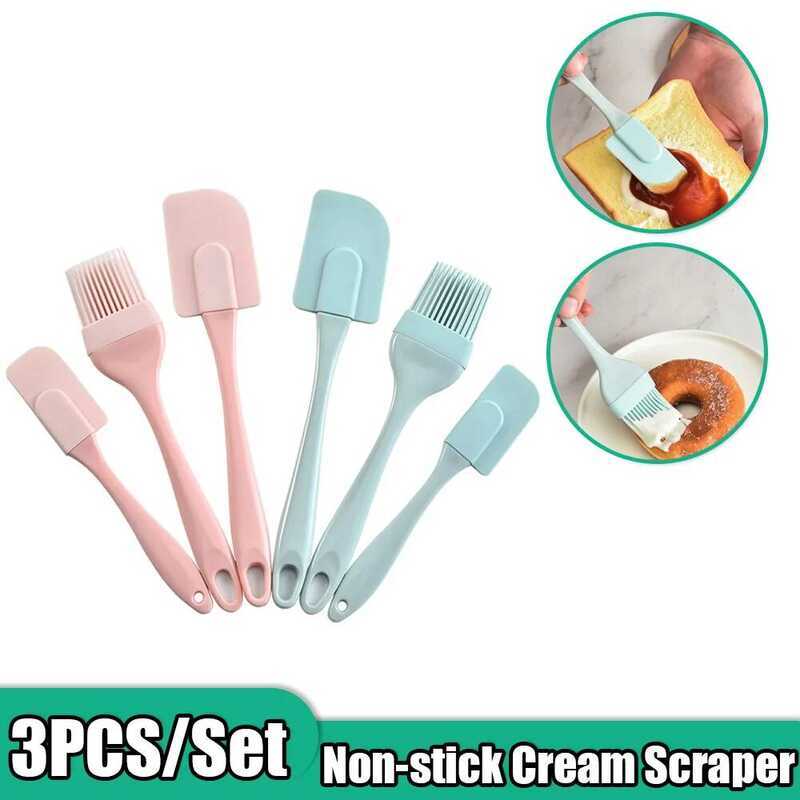 C 3Pcs Non-Stick Silicone Cream Scraper Bread Cake Butter Spatula Mixer Oil Brush With PP Handle Ca