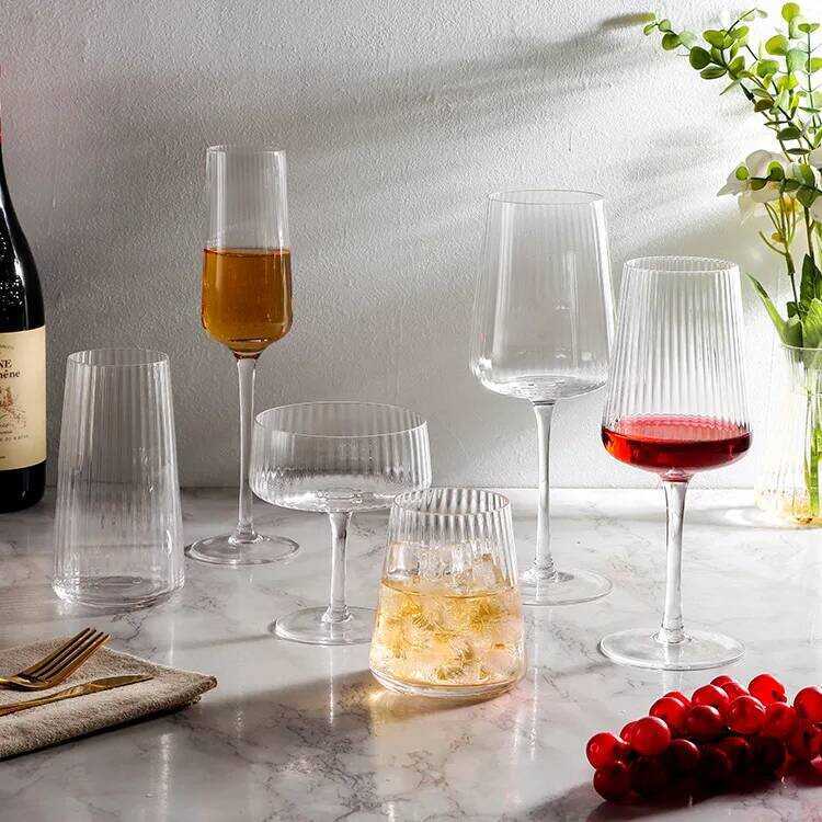 C 1-6Pcs Transparent Corrugated Crystal Glass With High Aesthetic Value Home Wine Glasses Party Cha
