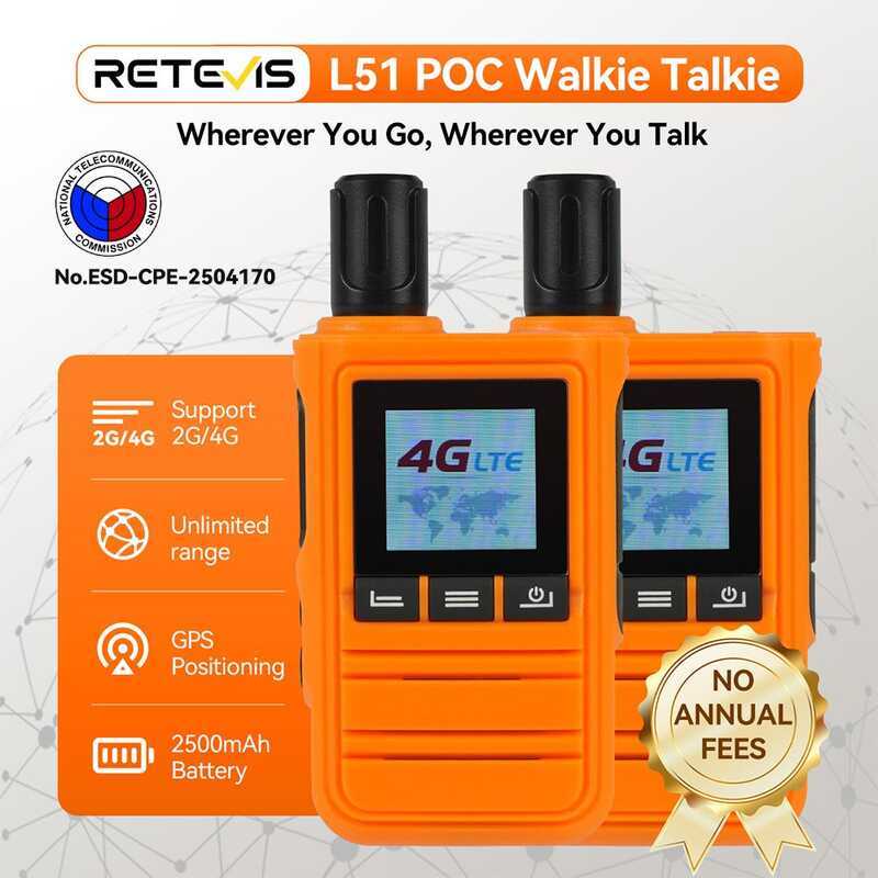 Retevis L51 PoC 4G เครือข่ายวิทยุสองทาง GSP Long Range Profesional ที่มีประสิทธิภาพไม่มีค่าธรรมเนียม