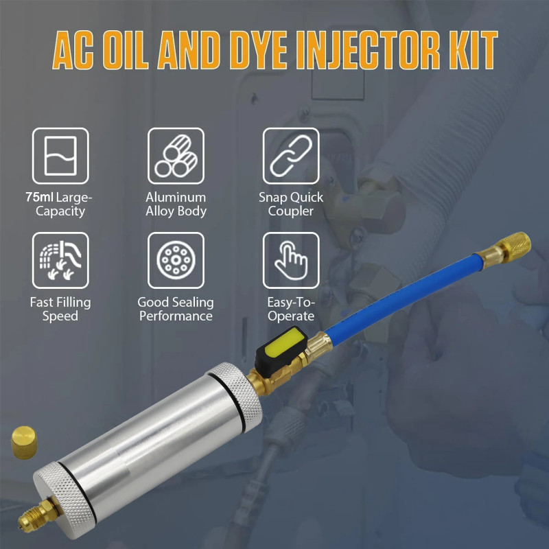 R12 AC Oil dye Injector for R134a R22 2oz A/C Air Conditioning Injection Tool 1/4" SAE AC Oil Dye I