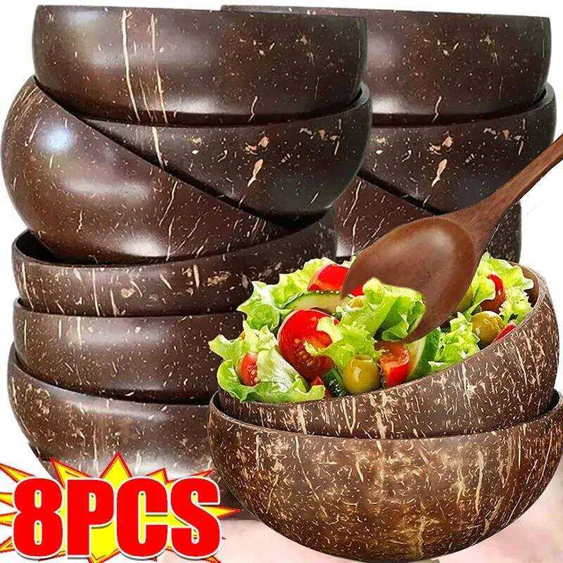 C New Coconut Bowls And Wooden Spoon Sets Reusable Natural Coconut Shell Bowls For Dessert Yogurt F