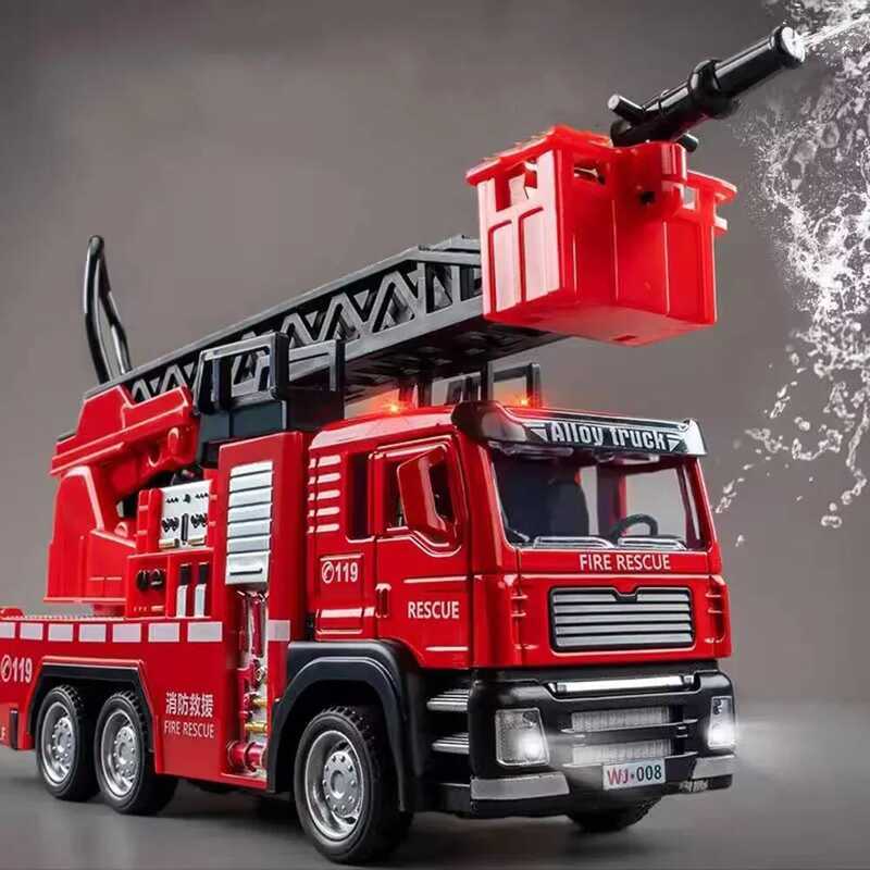 C 1/32 Ladder Water Fire Truck Model Car Toys Diecast Alloy Engineering Vehicle Doors Opened Sound