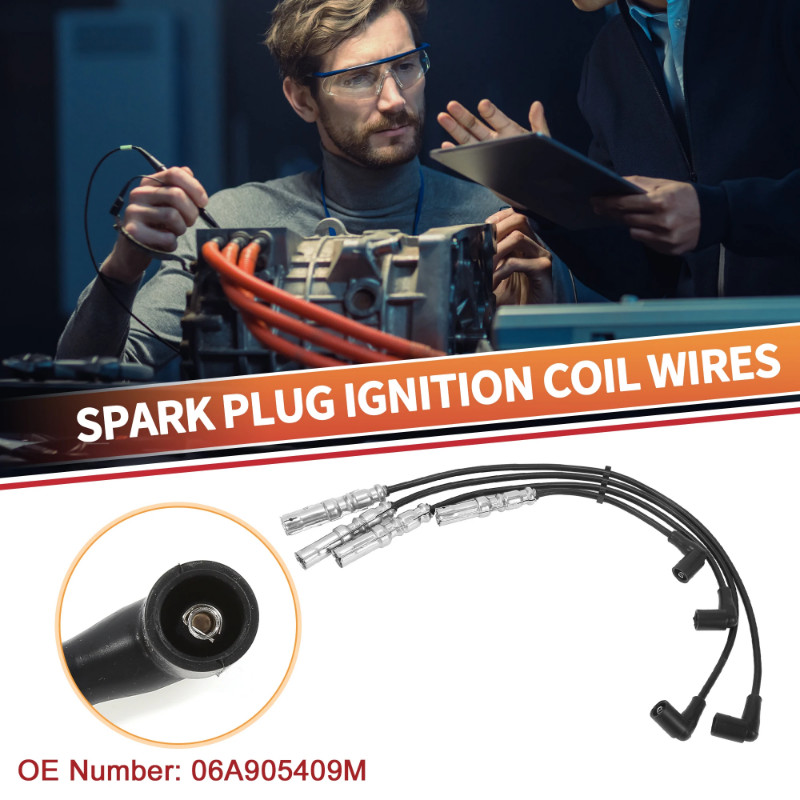 UXCELL 4 Pcs Spark Plug Wire Ignition Coil Cable No.06A905409M for VW Golf IV 1.6