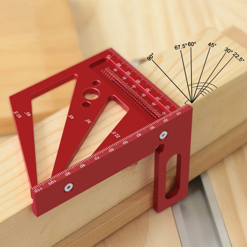 3D Multi-Angle Woodworking Square Protractor, Aluminum Alloy Miter Triangle Ruler T-Type Scriber -