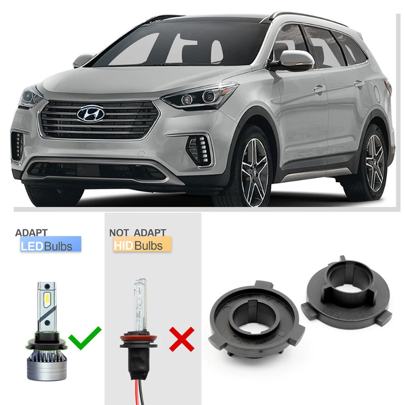 2PCS H7 LED Headlight Bulb Base Headlamp Socket Adapter for Hyundai Santa Fe i30 2021+ i40 Kona Kia