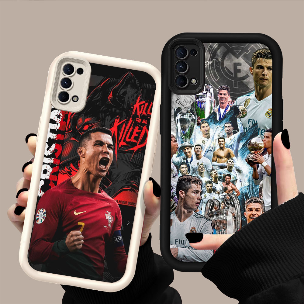 HK-57 FC Ronaldo ปลอกกันกระแทกสําหรับซิลิโคนสีดําและสีขาว OPPO Realme Reno ค้นหา Narzo N63 A5i X3 6 