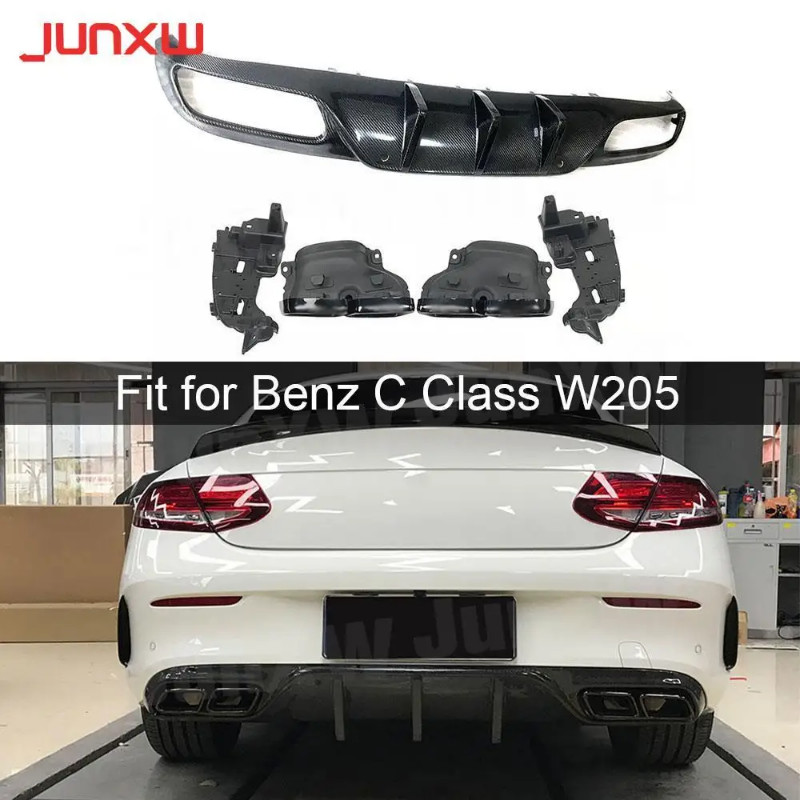Carbon Fiber Car Rear Bumper Diffuser for Mercedes Benz C class W205 Sedan 2 Door C43 C63 AMG Sport