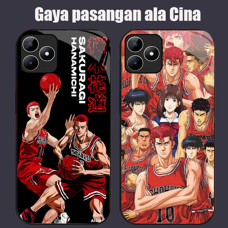 DK-82 อะนิเมะ Slam Dunk ปลอก GLASS กรอบนุ่มสีดํา OPPO Realme Narzo C31 50A C53 6 C35 A40 A3i GT N53 