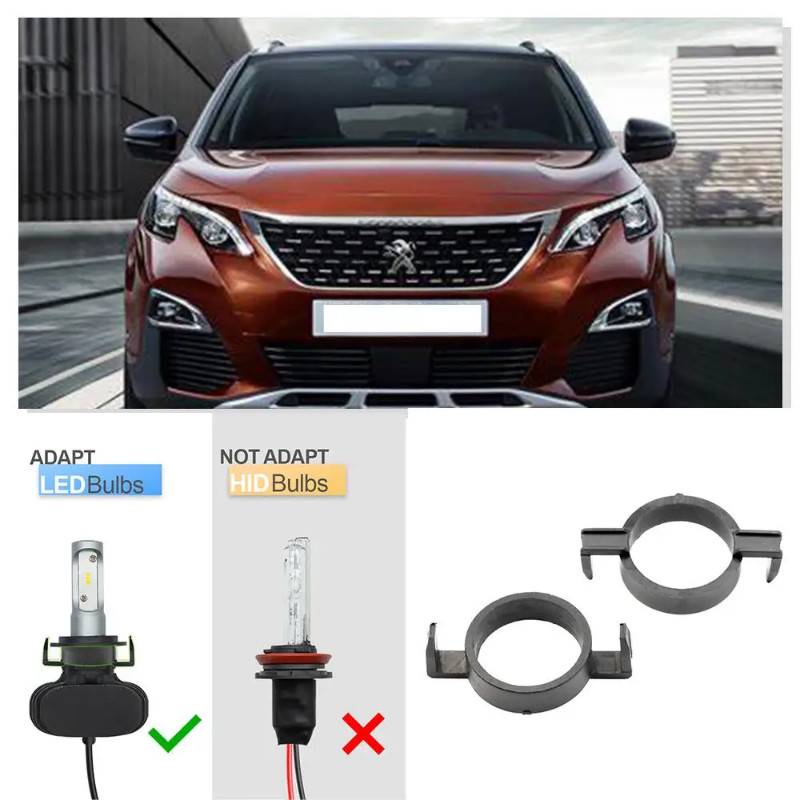 2PCS H7 LED Headlight Bulb Retainer Holder hi/lo beam Socket Adapter for Peugeot 3008 2008 5008 I 2