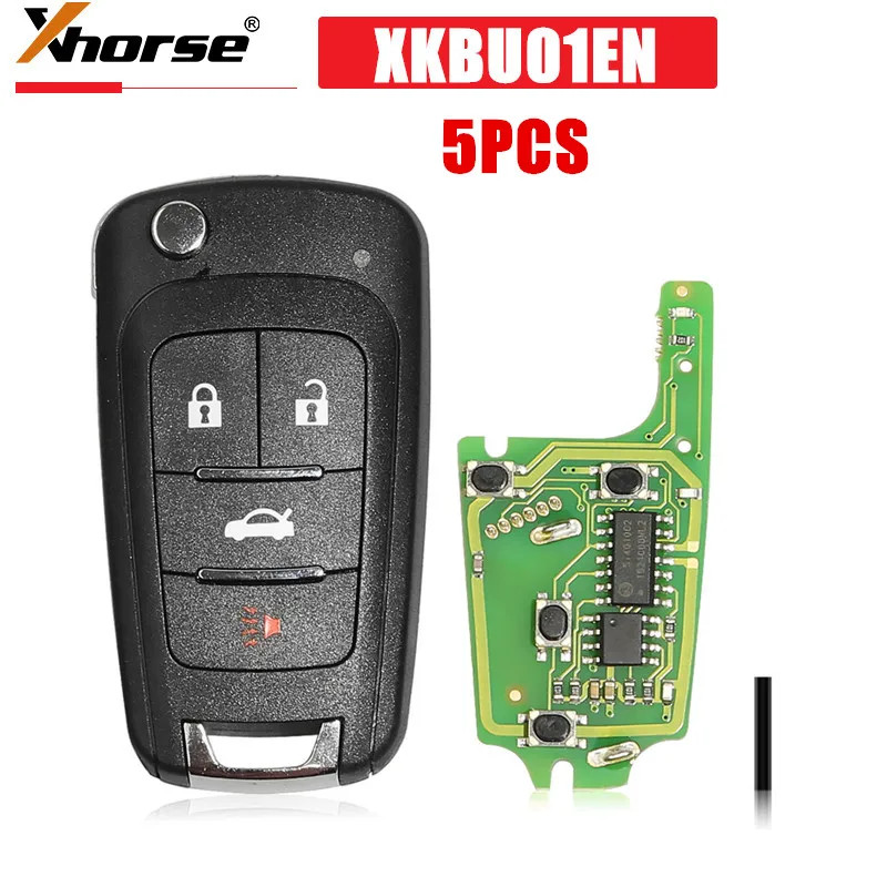 5PCS Xhorse XKBU01EN Wire Universal Remote Key for Buick Flip 4 Buttons English Working with Xhorse