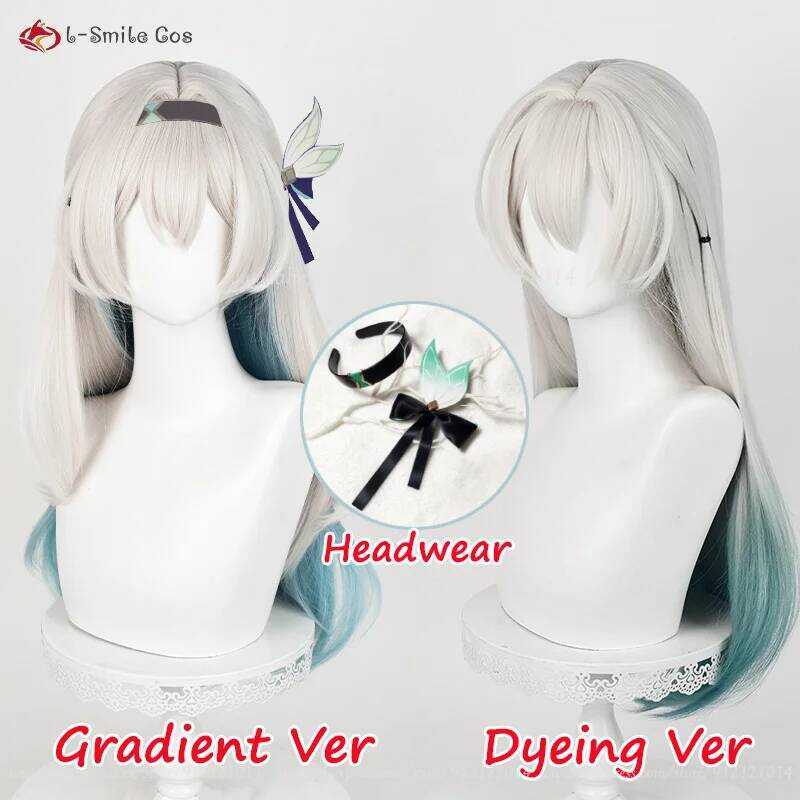 C 2 Styles HSR Firefly Cosplay Wig 67Cm Short Gray Green Gradient/Dyeing Anime Wigs Heat Resistant