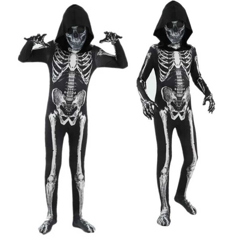 C Scary Halloween Horror Kids Hooded Costu Scary Skeleton Grim Reaper Costu Boys Spooky Costu Mardi