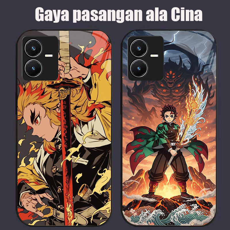 DK-59 Demon Slayer X Casing GLASS soft frame สีดํา VIVO iQOO Z6 Y35 Y22S Y28 Y75 Y55 Y22 V25 5G