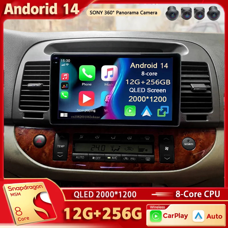 Android 14 For Toyota Camry 5 XV 30 2001-2006 2K QLED Stereo Car Radio Multimedia Video Player GPS