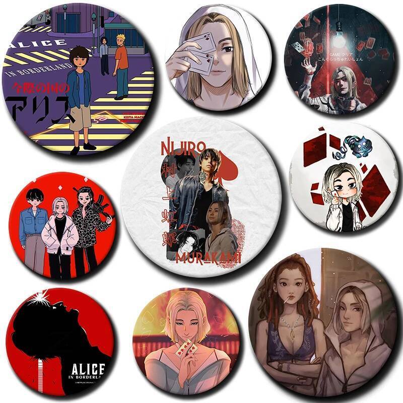 58 มม.ทีวีญี่ปุ่นอลิซใน Borderland ปุ่มนุ่ม Pins Chishiya Kuina เข็มกลัดสร้างสรรค์รอบ Badge สําหรับก