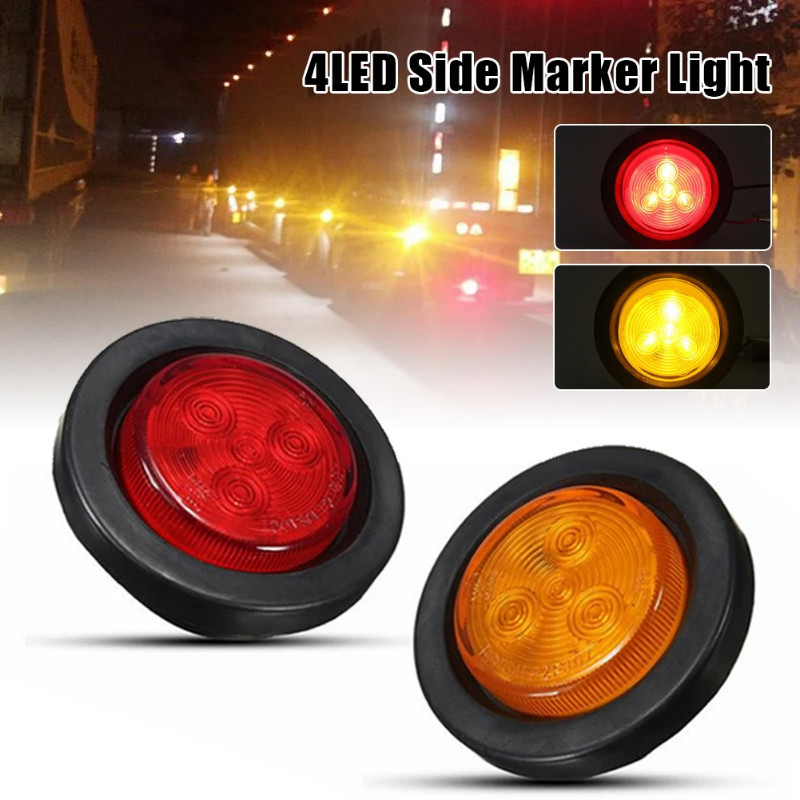 2Pcs 4LED Truck Flashing Lights 10-30V LED Trailer Side Marker Lights Tractor Strobe Light  Yellow
