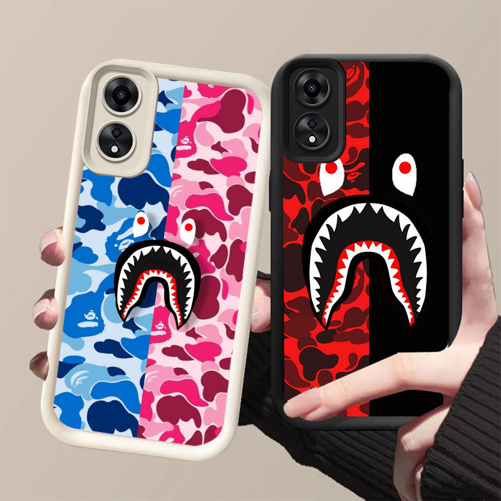 DJ-8 Bape shark ปลอกซิลิโคนสีดําและสีขาวสําหรับ OPPO A98 A18 A38 A17K A78 A60 F23 A58 5G 4G