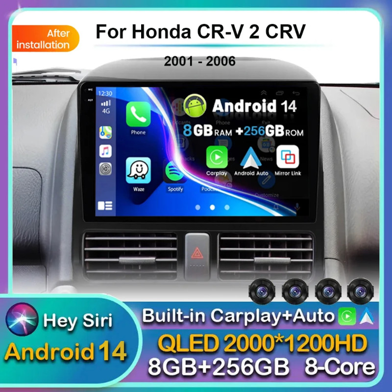 Android 14 Multimedia  Auto Radio For Honda CR-V 2 CRV 2001 2002 2003 2004 2005 2006 player GPS Tra