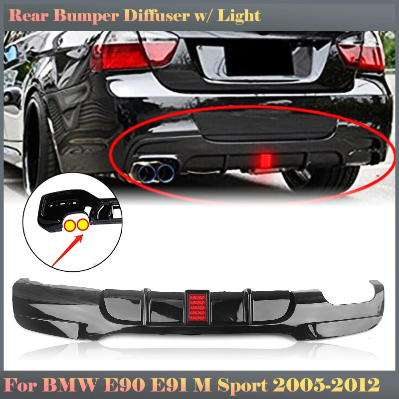 Glossy Black Rear Bumper Lip Boot Dual Exhaust Splitter Diffuser Spoiler For BMW 3 Series E90 E91 M