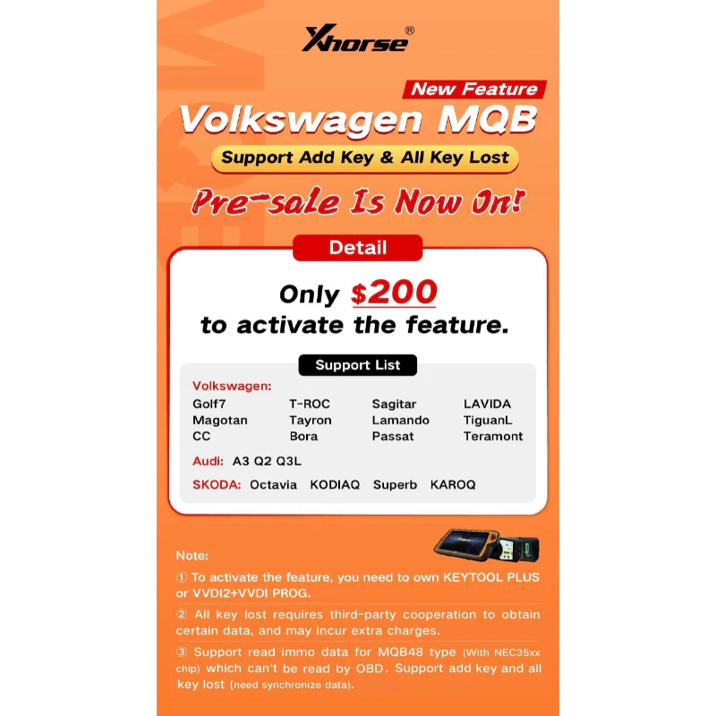 Xhorse VW VAG MQB MQB48 NEC35xx Add Key and All Keys Lost License for VVDI Key thumbnail 3